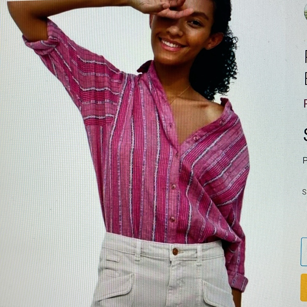 Pilcro Anthropologie  Boyfriend Button up relaxed fit Bohemian shirt size S - Picture 3 of 10